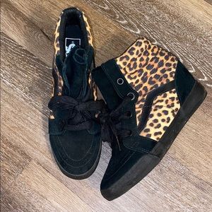 Hidden wedge Vans, leopard print and black, size 9